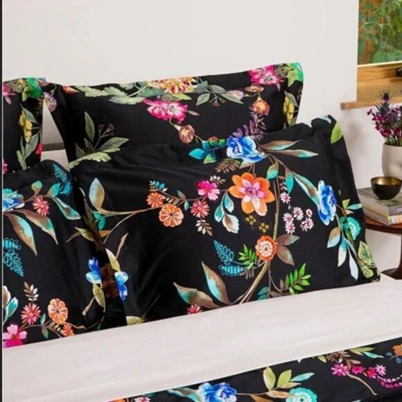 Johnny Was Decklyn Pillow Case Silk Flower Zipper Navy Blue Pink Home 2 pc NEW - Picture 8 of 11